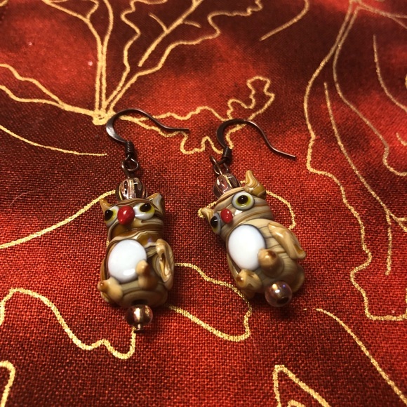 Owl glass bead earrings! Cute Fun! - Picture 2 of 2